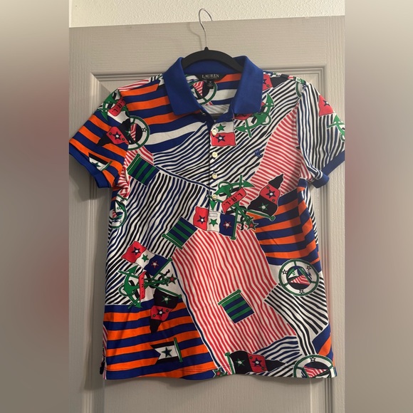 Lauren Ralph Lauren Women's Polo with Stripes and Flags - Picture 1 of 7